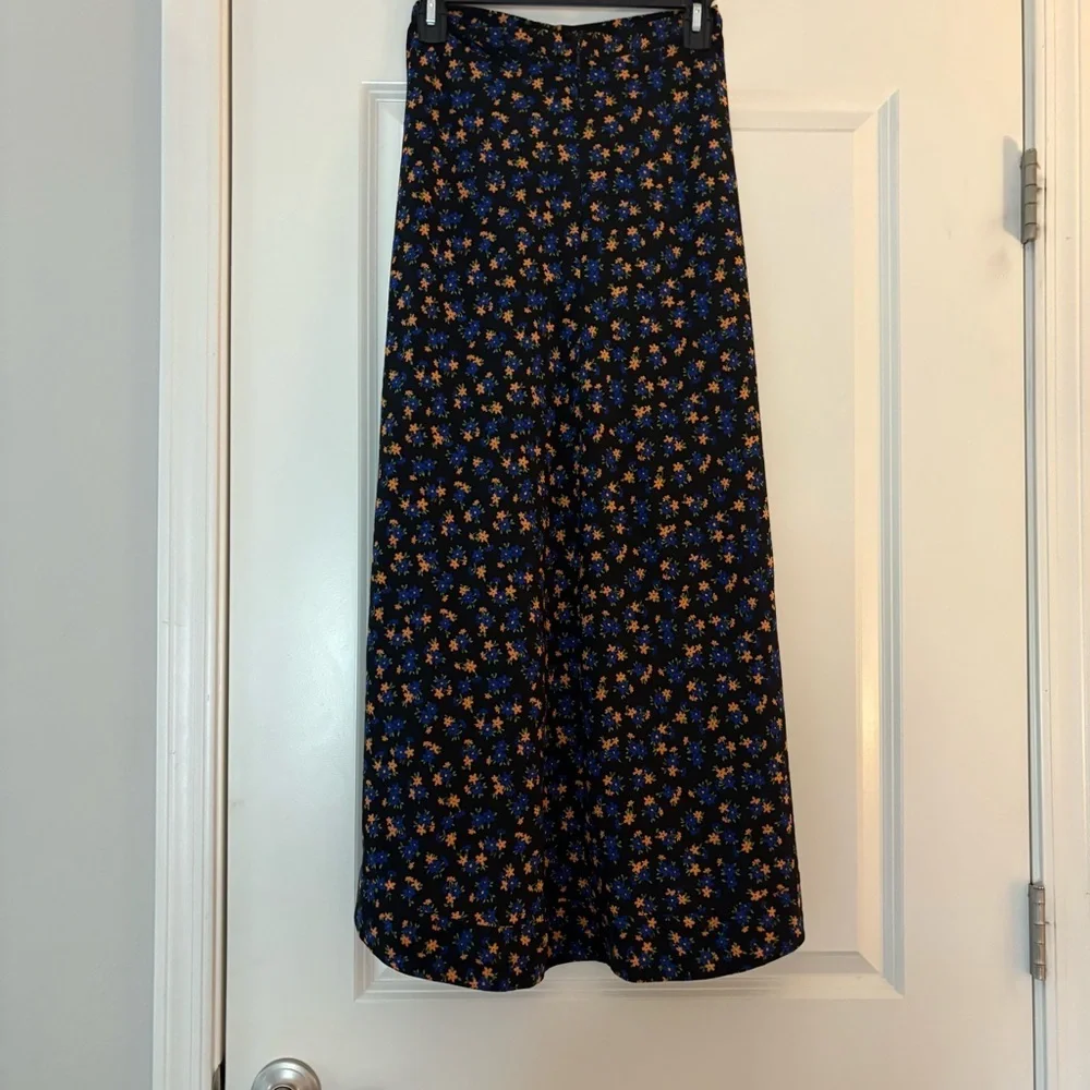 Topshop Women’s Black with Floral Print Midi Asymmetrical Skirt
